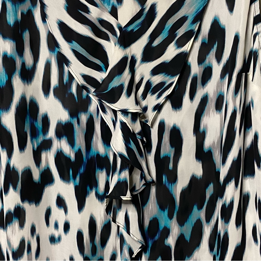 Worthington Abstract Leopard Print Sleeveless Blouse Women 2X Teal Black White - Picture 2 of 6